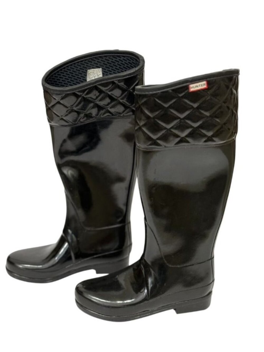 Hunter Women's Rigley Rubber Rain Boots Shiny Black Quilted Top Size 5 US/35 EU - Picture 3 of 16
